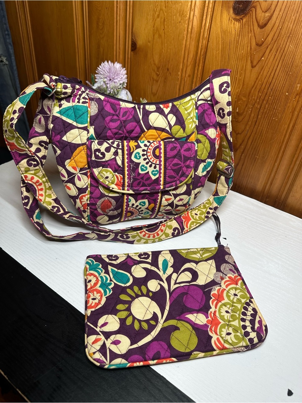 Vera Bradley Purple Multi Quilted Crossbody with Wristlet